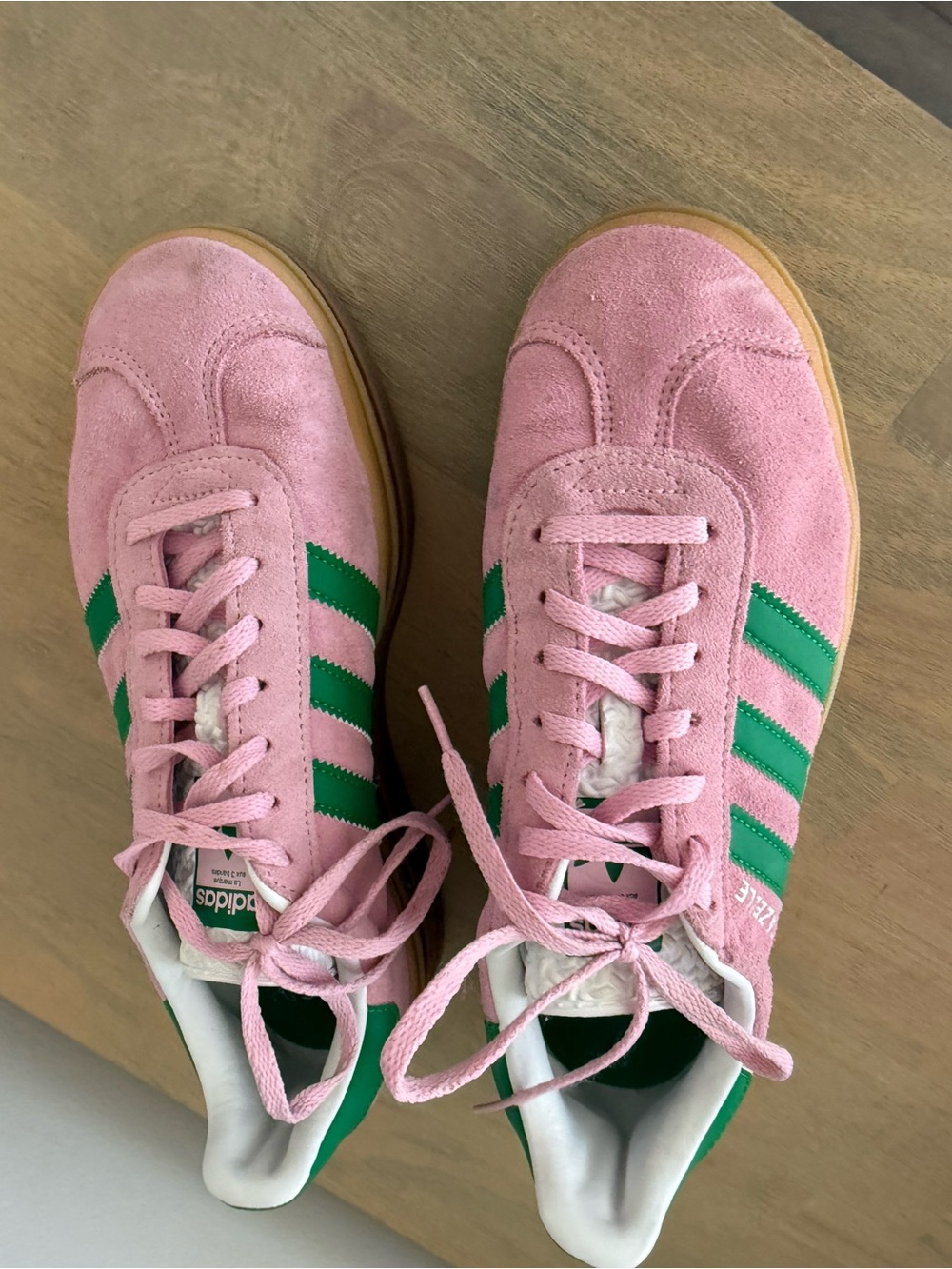 adidas Pink Suede Sneakers with Green Stripes